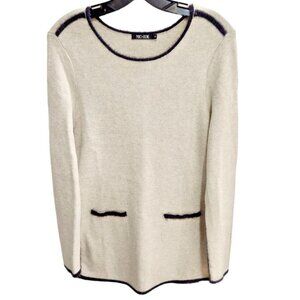 Nic + Zoe Tunic Sweater W/Pockets Women's M Ivory Black Trim